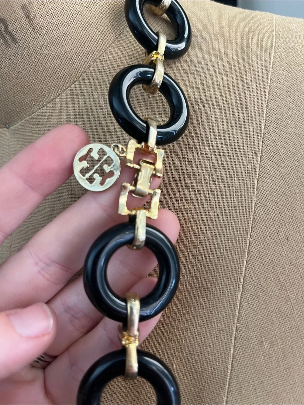 Tory Burch Black and Gold Link Necklace